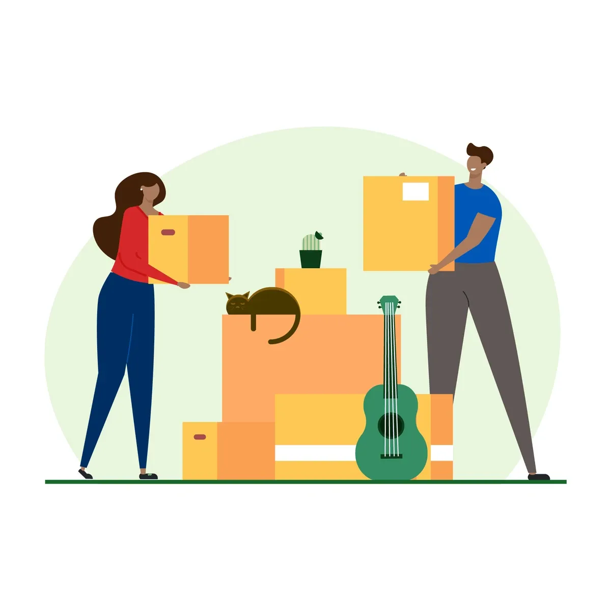 Illustration of people packing
